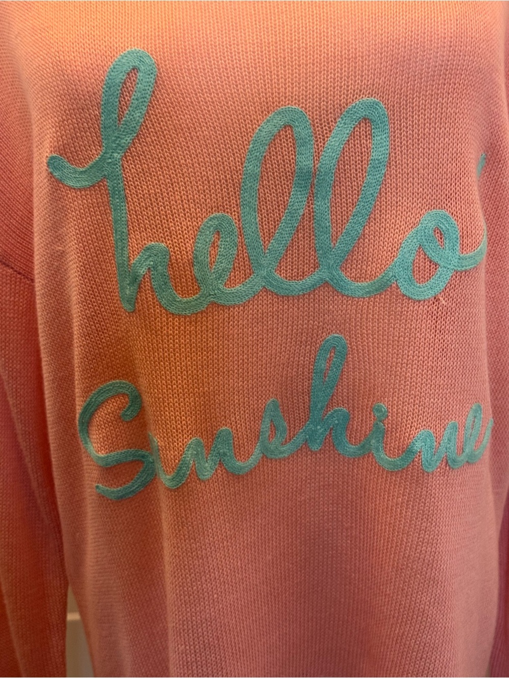 Laurie Felt Linen Blend Summer Sweater Embroidered Hello Sunshine Cruise Vacay L - Picture 3 of 5